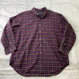 Ralph Lauren Polo Button Up Shirt Classic Fit Plaid Large Long Sleeve 100 Cotton
